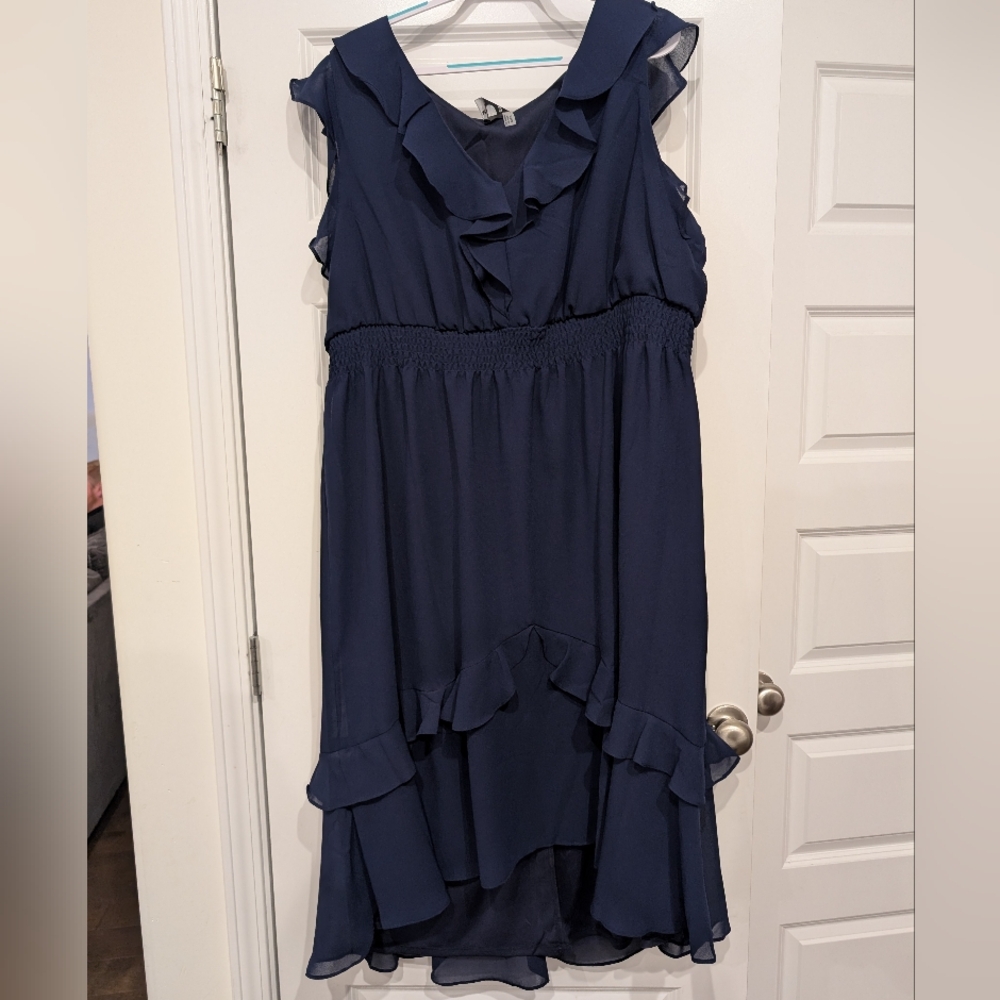 Maison Tara Navy Blue Ruffle Dress, 24W